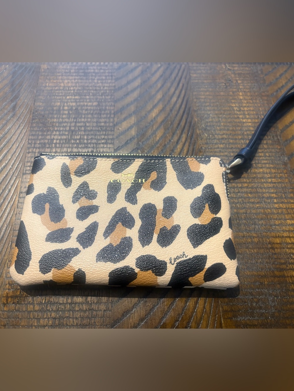 Coach Leopard Print Wristlet in Tan, Black & Brown